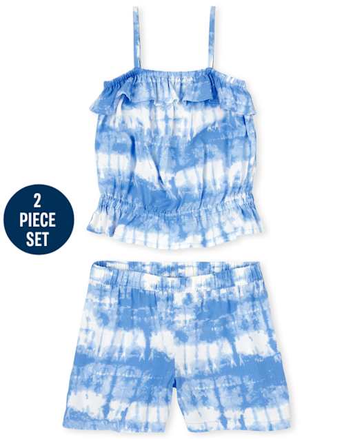 Ensemble 2 pièces à volants et tie-dye pour fille