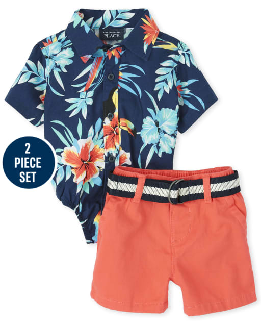 Conjunto de traje de popelín tropical para bebé niño papá y yo