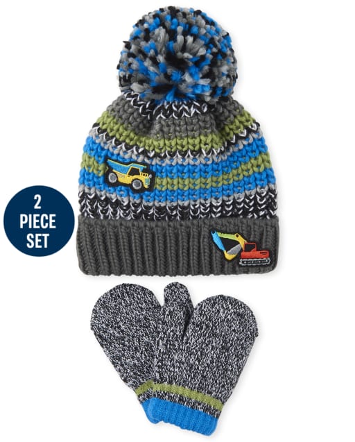 Toddler Boys Construction Hat And Mittens Set