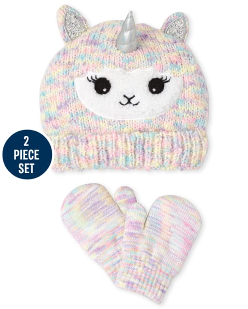 Toddler Girls Llamacorn Hat And Mittens Set
