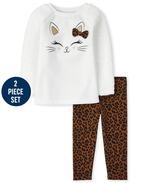 Conjunto de 2 piezas de leopardo activo para niñas pequeñas