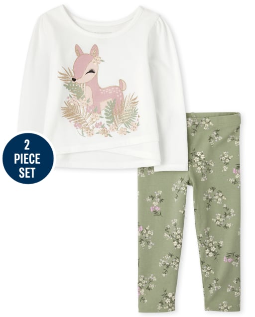 Toddler Girls Floral Deer 2-Piece Set