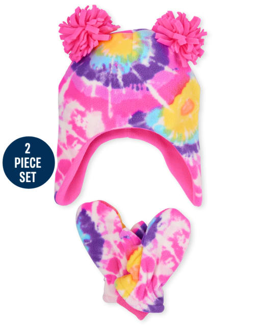 Conjunto de mitones y gorro teñido anudado para niñas pequeñas