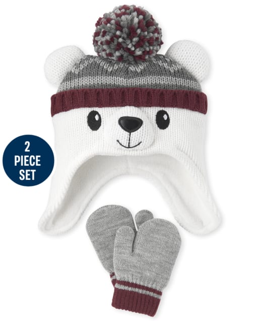Toddler Boys Polar Bear Hat And Mittens Set