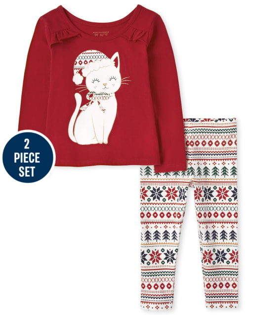 Toddler Girls Christmas Cat 2-Piece Set