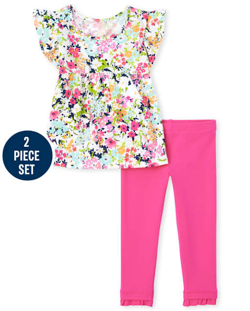 Toddler Girls Floral Empire Ruffle 2-Piece Set