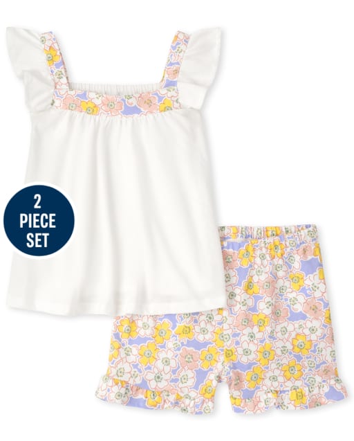 Conjunto floral de 2 piezas para niñas pequeñas