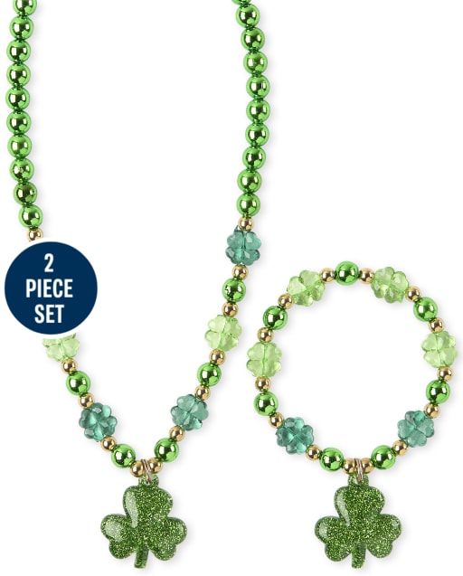 Girls St. Patrick's Day Beaded Necklace And Bracelet Set