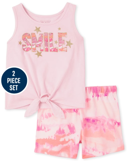 Conjunto de 2 piezas de camiseta sin mangas con lazo frontal para niñas pequeñas