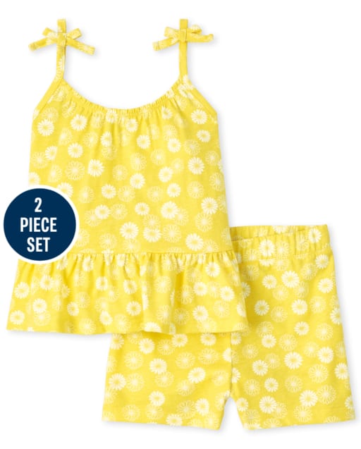 Toddler Girls Floral Tie Shoulder Tank Top 2-Piece Set