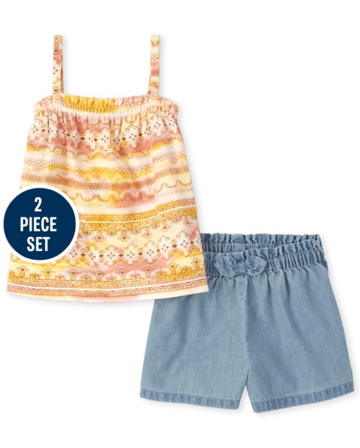 Toddler Girls Medallion Smocked Tank Top 2-Piece Set