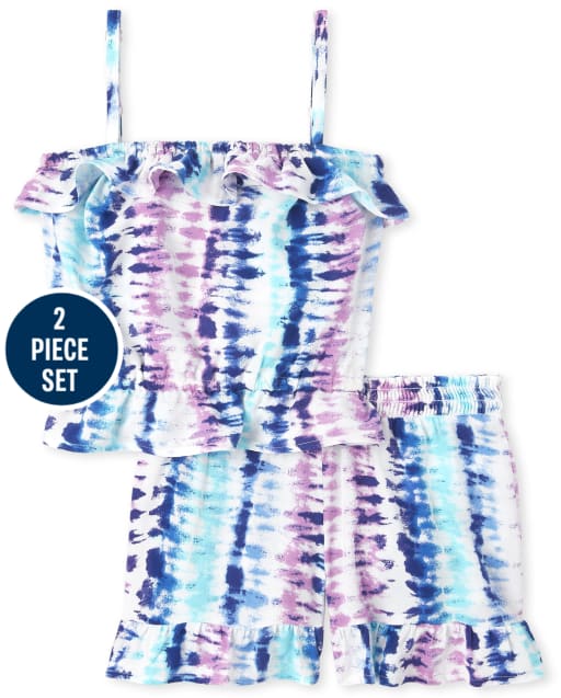 Ensemble 2 pièces débardeur et short à volants tie-dye pour fille
