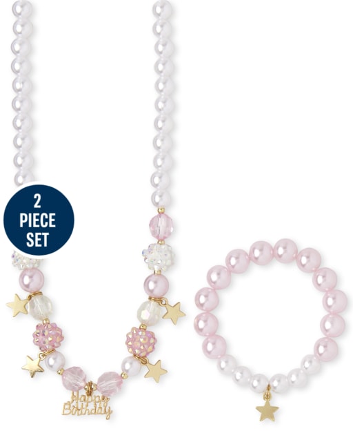 Girls Birthday Beaded Necklace And Bracelet Set