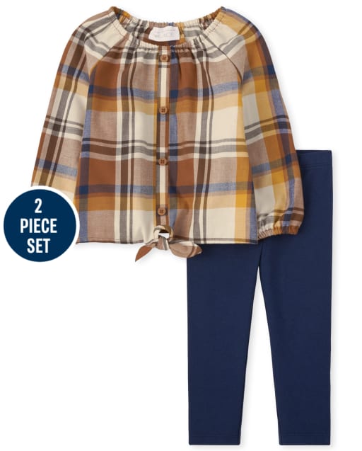 Conjunto de 2 piezas a cuadros para niñas pequeñas