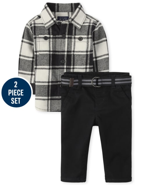 Ensemble 2 pièces assortis en flanelle à carreaux pour bébés garçons