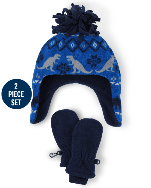 Ensemble chapeau et mitaines Dino Fairisle pour tout-petit garçon