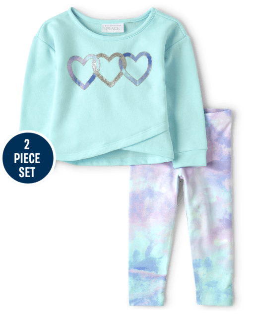Conjunto de 2 piezas con corazón teñido anudado para niñas pequeñas