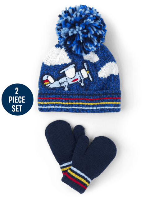 Toddler Boys Pilot Hat And Mittens Set