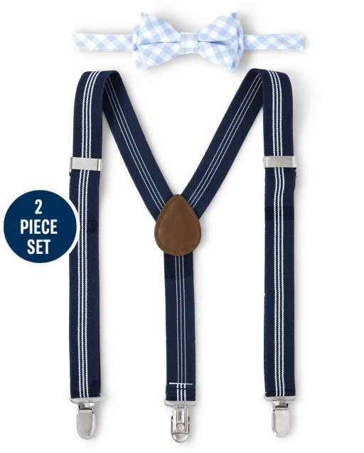 Boys Plaid Matching Bow Tie And Suspenders Set