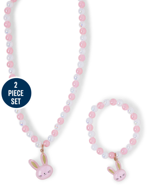 Girls Beaded Bunny Necklace And Bracelet Set