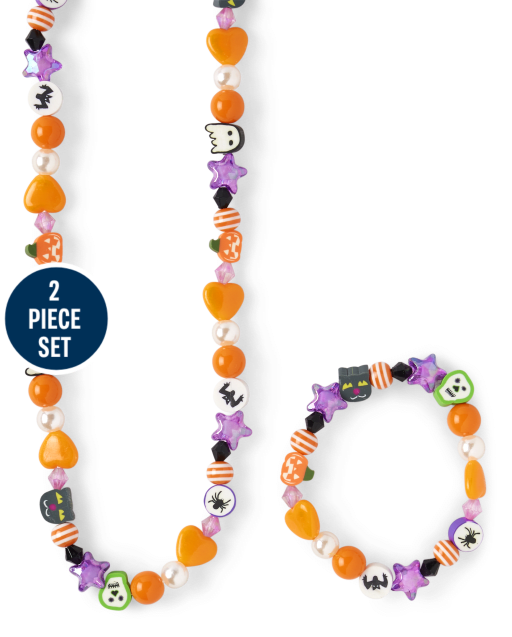 Conjunto de 2 piezas de collar y pulsera con cuentas de Halloween para niñas