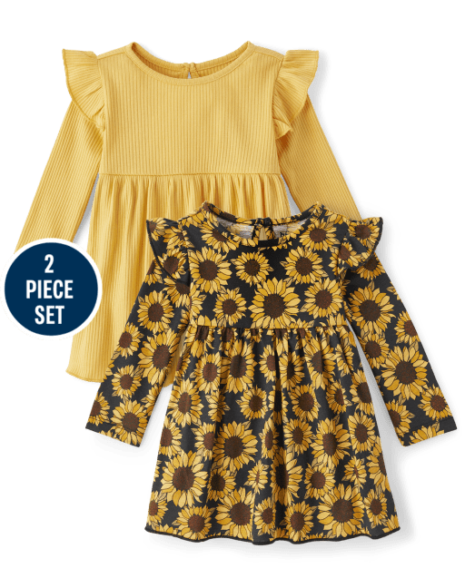 Body para bebé niña con estampado de girasoles, paquete de 2 unidades