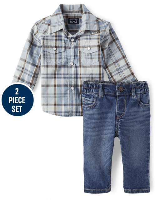 Baby Boys Matching Family Plaid 2-Piece Outfit Set