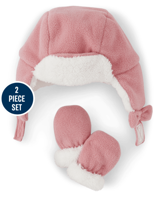 Baby Girls Trapper Hat And Mittens 2-Piece Set