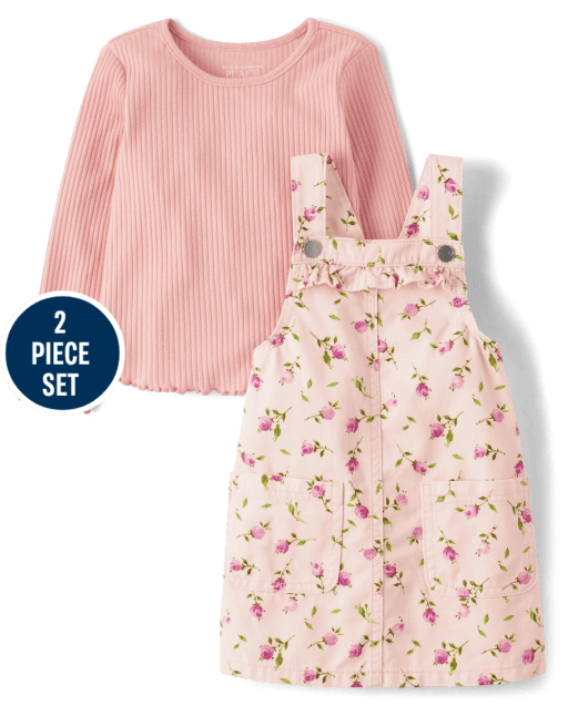 Toddler Girls Floral Skirtall 2-Piece Outfit Set