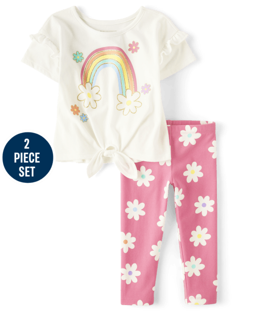 Toddler Girls Rainbow Daisy 2-Piece Outfit Set