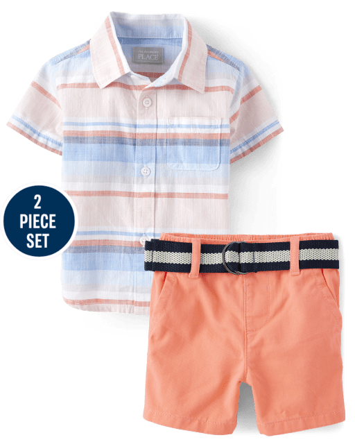 Baby Boys Dad And Me Striped Chambray 2-Piece Outfit Set