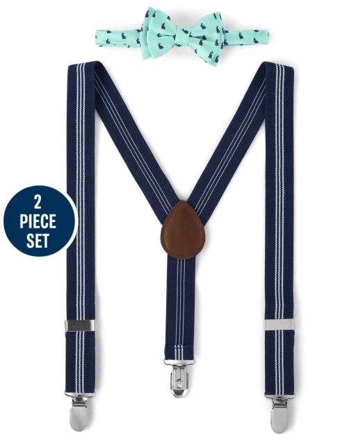 Toddler Boys Bunny Bow Tie And Suspenders 2-Piece Set