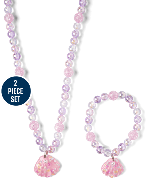 Girls Seashell Beaded Necklace And Bracelet 2-Piece Set