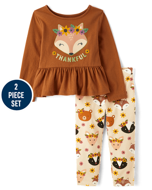 Niños pequeños Niña Fox Conjunto de 2 piezas