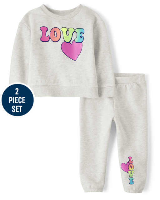 Niños pequeños Niña Love Fleece Conjunto de 2 piezas