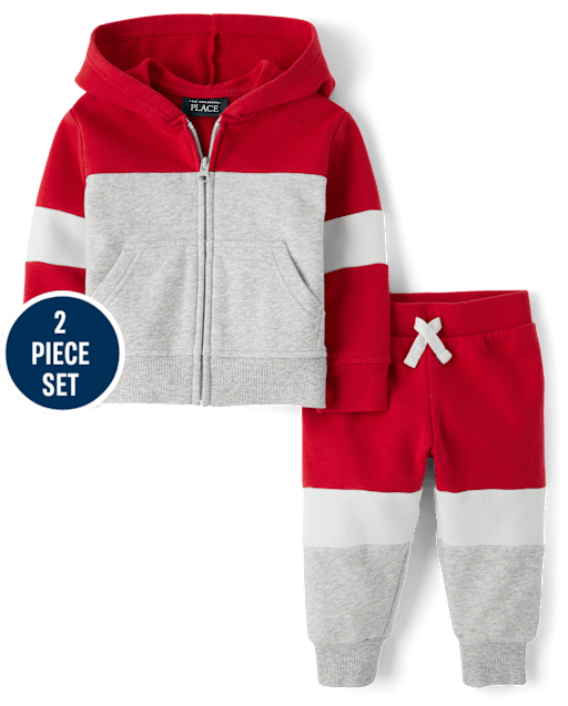 Baby And Toddler Boys Colorblock Premium Fleece 2-Piece Outfit Set