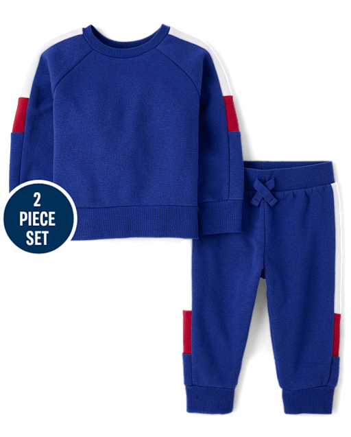 Baby And Toddler Boys Colorblock Premium Fleece 2-Piece Outfit Set