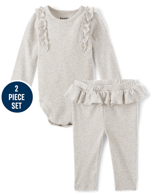 Conjunto de pijama de 2 piezas con volantes de canalé para bebés niñas