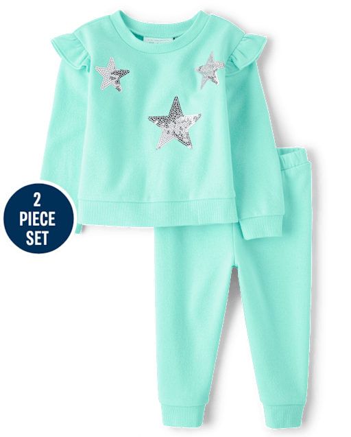 Toddler Girls Sequin Graphic Fleece 2-Piece Outfit Set