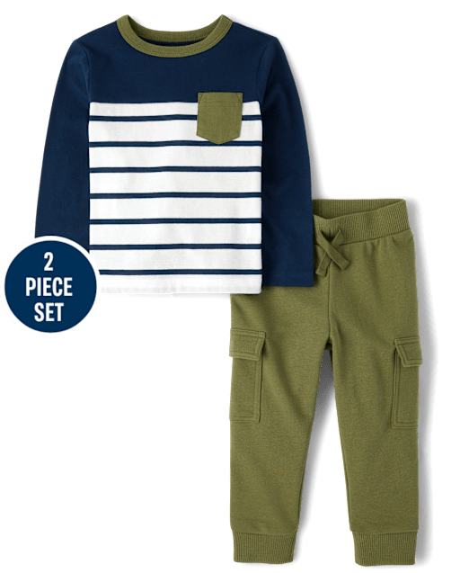 Baby And Toddler Boys Striped Colorblock 2-Piece Outfit Set