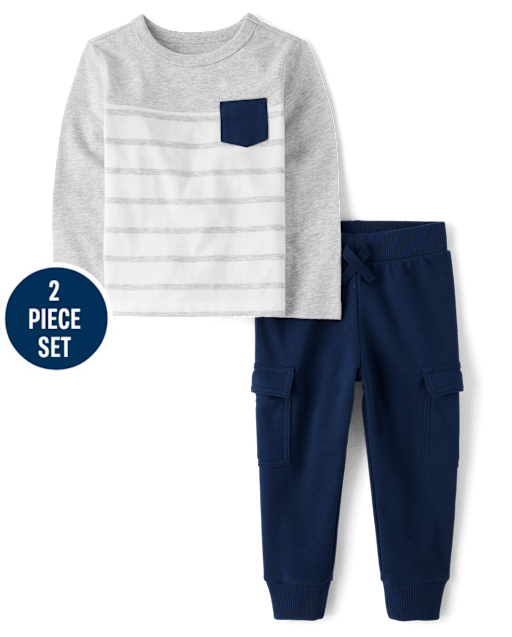 Baby And Toddler Boys Striped Colorblock 2-Piece Outfit Set