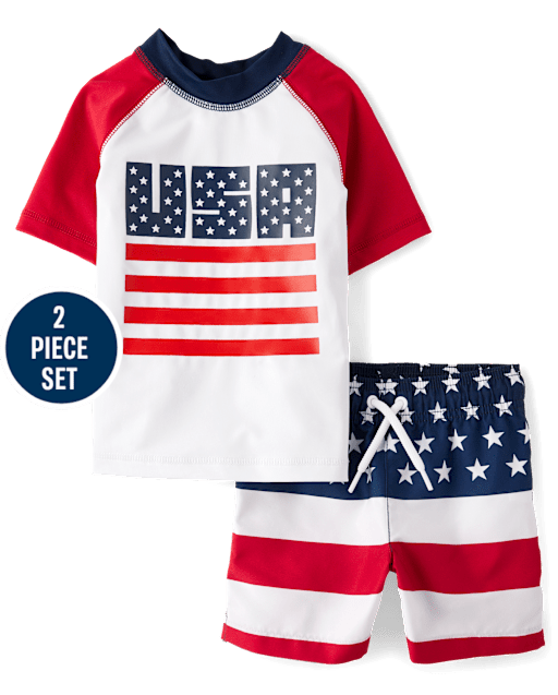 Baby And Toddler Boys USA Rashguard Swimsuit
