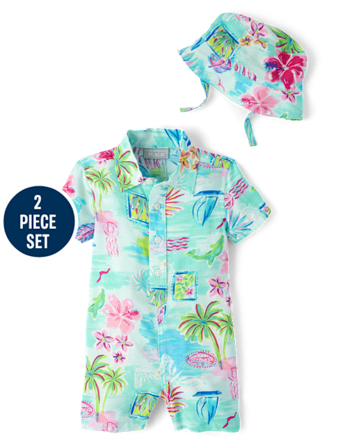 Baby Boys Matching Family Tropical Romper 2-Piece Outfit Set