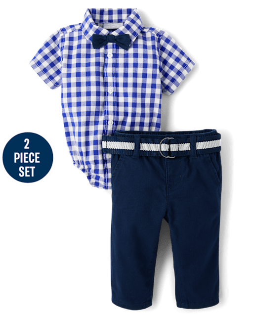 Ensemble 2 pièces en popeline vichy pour bébé garçon, papa et moi