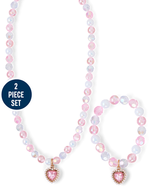 Ensemble de bijoux 2 pièces avec cœur orné de bijoux Fille