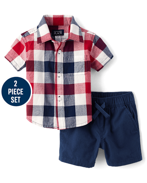 Ensemble 2 pièces à carreaux vichy pour bébé garçon