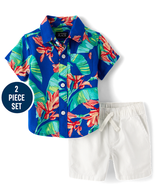 Ensemble de tenues familiales assorties pour bébés garçons, motif tropical, 2 pièces