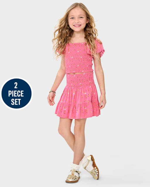 Girls Floral Smocked 2-Piece Outfit Set