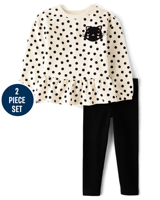 Ensemble 2 pièces pour petite fille avec motif chat appliqué