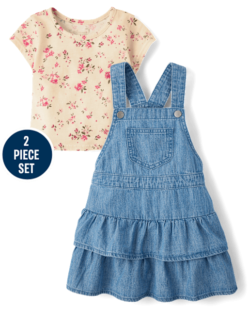 Toddler Girls Tiered Skirtall 2-Piece Outfit Set